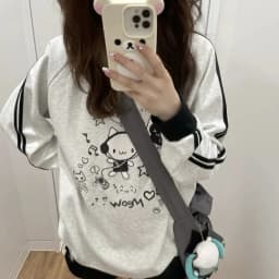 Contrast Color Stripe Long Sleeve Sweatshirt Autumn Japanese Autumn Winter Cartoon Subculture Sports Pullover  Y2k Aesthetic Top