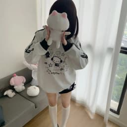 Contrast Color Stripe Long Sleeve Sweatshirt Autumn Japanese Autumn Winter Cartoon Subculture Sports Pullover  Y2k Aesthetic Top