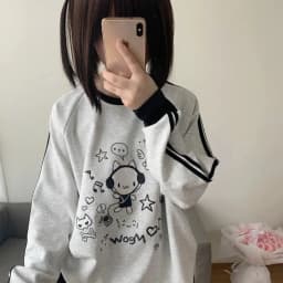 Contrast Color Stripe Long Sleeve Sweatshirt Autumn Japanese Autumn Winter Cartoon Subculture Sports Pullover  Y2k Aesthetic Top