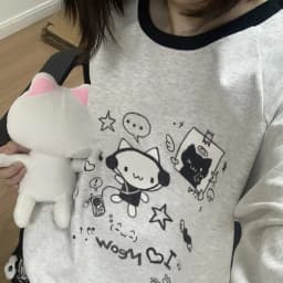 Contrast Color Stripe Long Sleeve Sweatshirt Autumn Japanese Autumn Winter Cartoon Subculture Sports Pullover  Y2k Aesthetic Top