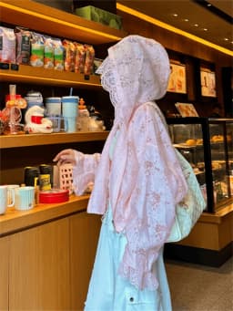 Unique Beautiful Korean Style Pink Lace Splicing Hat Jacket Women's Spring Summer New Arrival Lightweight Polyester Fiber