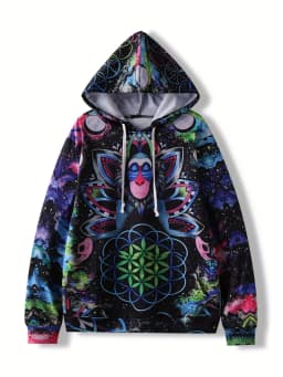 3D Graphic Print Drawstring Loose Hoodie Casual Hooded Pocket Fashion Long Sleeve Sweatshirt Women's Clothing