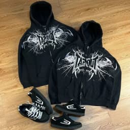 Harajuku Tapout Zipper Skull Print Oversized Hoodies Women Hip hop Fashion Sweater American Y2k Tops Vintage Gothic Streetwear