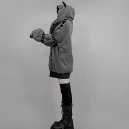 Darkly Series Subculture Rivet Cat's Ears Hoodie Sweet Girl Long Sleeved Retro Gothic Style Clothes Autumn New Zip Up Sweatshirt