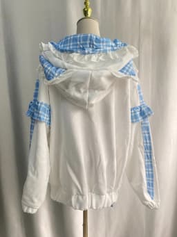 Japanese Sweet Hoodies Cat's Ears Plaid Ruffles Thicken + Leg Warmers Sweatshirts Coats Y2k Aesthetics Punk Women's Clothing