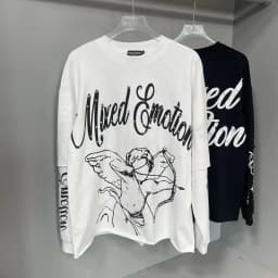 Mixed Emotion Angel Print Splicing Long Sleeves T Shirt Men Women Classic Letters Logo Rhinestone T-Shirts Long Sleeve
