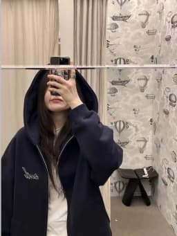 Retro American Fleece Lined Hoodie Zipper Loose Outerwear Embroidered Sweatshirt Women's Commute Style Winter Collection