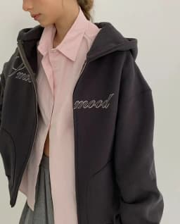 Retro American Fleece Lined Hoodie Zipper Loose Outerwear Embroidered Sweatshirt Women's Commute Style Winter Collection