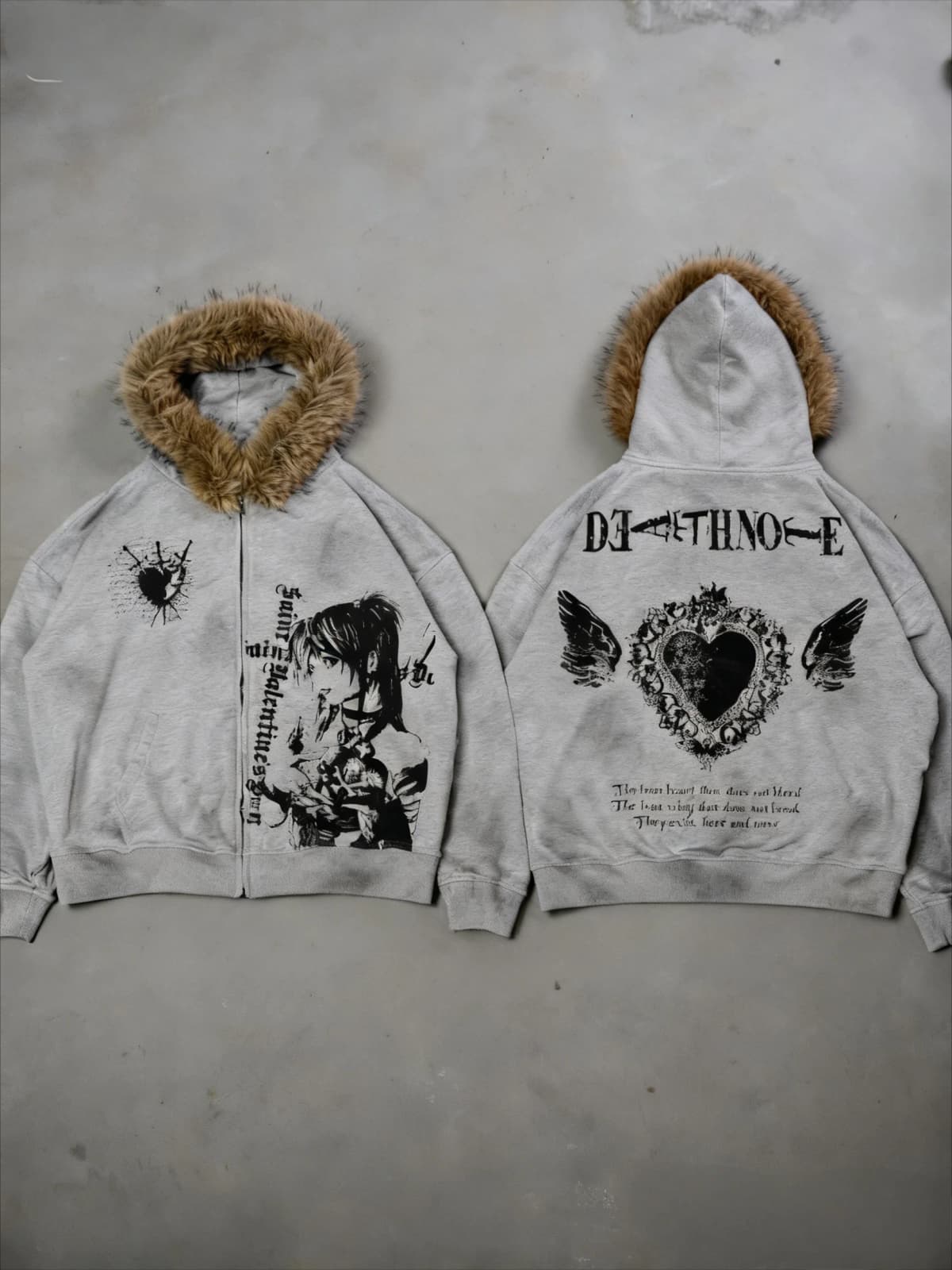 Y2K Retro Womens Gothic Fur Zip Up Hoodie Coats Y2k Vintage Cartoon Print Loose Hoodies Autumn Warm Jacket Men Casual Sweatshirt