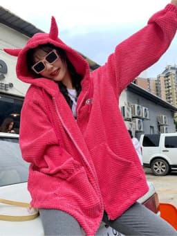E-girl Fashion Kawaii Devil Horns Zip-up Hoodies Women Gothic Sweatshirt Casual Y2k Tops Outwear Harajuku Grunge Streetwear Coat