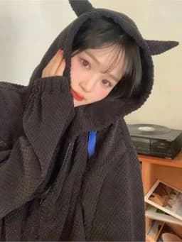 E-girl Fashion Kawaii Devil Horns Zip-up Hoodies Women Gothic Sweatshirt Casual Y2k Tops Outwear Harajuku Grunge Streetwear Coat