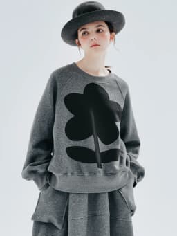 imakokoni Grey Large Flower Print Crew Neck Sweatshirt Tops Women's Hoodies & Sweatshirts Casual Female Clothing for Women