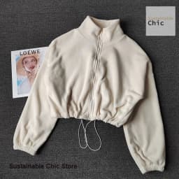 Korean sports coat lambswool collar loose drawstring zipper sweater women autumn and winter fashion hot girl warm yoga clothes
