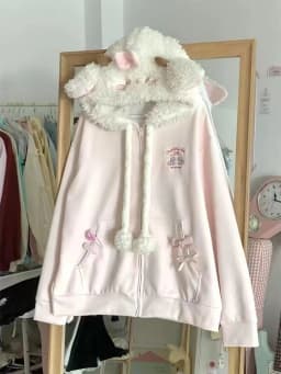 Kawaii Sweet Long Sleeve Hooded Hoodie Autumn New Japanese Pink Loose Lovely Coat Women's Design Warm Pretty Embroidery Overcoat
