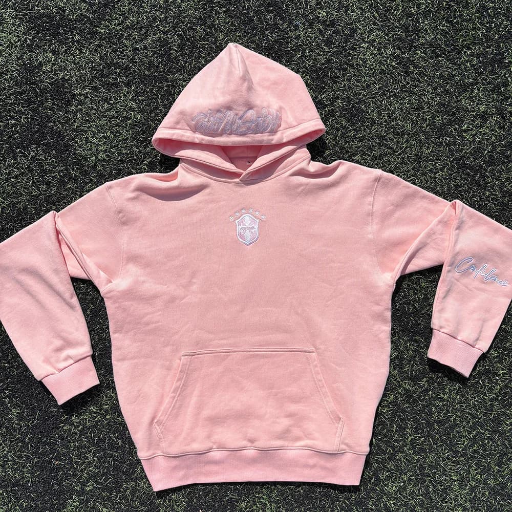 Vintage Letter Embroidered Pink Long Sleeved Pullover Y2K Fashion Personality American Street Autumn Winter Sports Loose Hoodies
