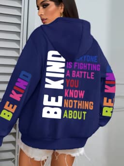 Be Kind Hoodies Women Letter Prints Winter Fleece Warm Hooded Street Pocket Loose Sweatshirts Casual All-match Woman Clothes