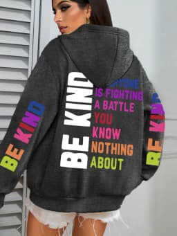 Be Kind Hoodies Women Letter Prints Winter Fleece Warm Hooded Street Pocket Loose Sweatshirts Casual All-match Woman Clothes