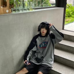 MEXZT Harajuku Gray Long Sleeve T Shirt Women Streetwear Vintage Pullover Sweatshirts Oversized Retro O Neck Patchwork Print Top