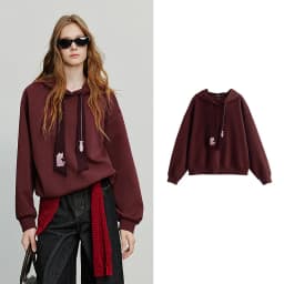TOYOUTH Women Hoodies Sweatshirt 2025 Autumn New College Style Cat Embroidery Tie Cotton Hooded Pullover Tops