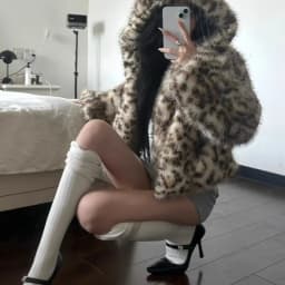 Autumn Winter Leopard Faux Fur Hooded Jacket Women Casual Loose Thick Warm Short Coat Femael Y2k Vintage Fashion Overcoat New
