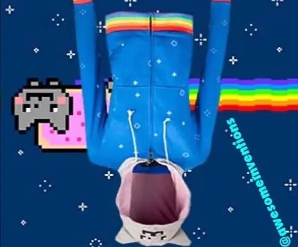 Nyan Cat Blue Zip Up Embroidered Hoodie Pixel Face Ears Hood Rainbow Stripes Star Dots Sweatshirt Jacket Unisex Y2K
