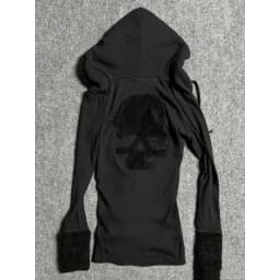 Deeptown Y2k Black Vintage Printed Hoodies Women V Neck Long Sleeve American Fashion Hooded Sweatshirt Streetwear Hip Hop Spring