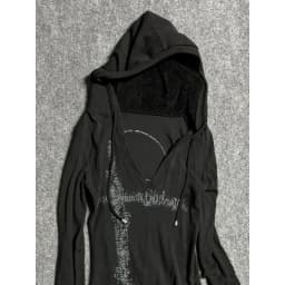 Deeptown Y2k Black Vintage Printed Hoodies Women V Neck Long Sleeve American Fashion Hooded Sweatshirt Streetwear Hip Hop Spring