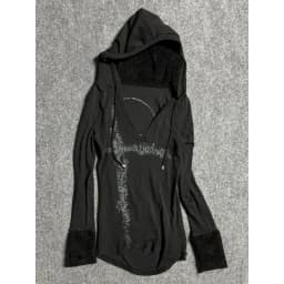 Deeptown Y2k Black Vintage Printed Hoodies Women V Neck Long Sleeve American Fashion Hooded Sweatshirt Streetwear Hip Hop Spring