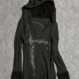 Deeptown Y2k Black Vintage Printed Hoodies Women V Neck Long Sleeve American Fashion Hooded Sweatshirt Streetwear Hip Hop Spring