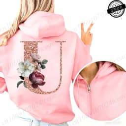 Women Zip Up Hoodies Rose Gold Letter A~Z Zipper Jackets Coats Autumn Winter Hoody Sweatshirt Fashion Casual Zip Pink Hoodie Top