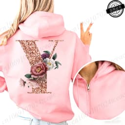 Women Zip Up Hoodies Rose Gold Letter A~Z Zipper Jackets Coats Autumn Winter Hoody Sweatshirt Fashion Casual Zip Pink Hoodie Top
