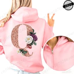 Women Zip Up Hoodies Rose Gold Letter A~Z Zipper Jackets Coats Autumn Winter Hoody Sweatshirt Fashion Casual Zip Pink Hoodie Top