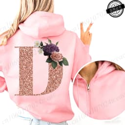 Women Zip Up Hoodies Rose Gold Letter A~Z Zipper Jackets Coats Autumn Winter Hoody Sweatshirt Fashion Casual Zip Pink Hoodie Top