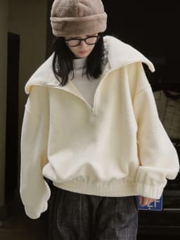 Japanese Polar Fleece Sweatshirts Fall Winter Lazy Wind Women Oversize Pullovers Chic Half Zipper Solid Warm Loose Casual Tops