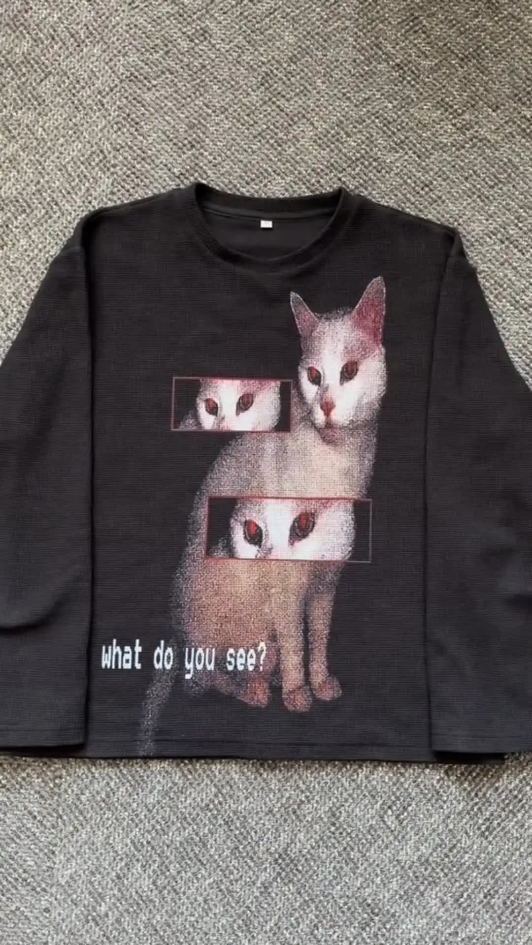 American Retro Cat Sweatshirt Y2K Long Sleeve Mens Womens Fashion Casual Hip Hop Print Oversized Pullover Long Sleeve Tops