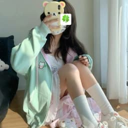 Nicemix Kawaii Cat Embroidery Zip Up Hoodie Women Cute Cutecore Harajuku Y2K Mint Pink Gingham Oversized Sweatshirt Jacket