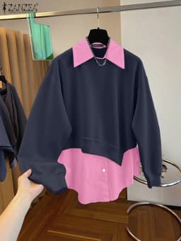 Stylish Women Sweatshirts 2025 ZANZEA Autumn Hoodies Casual Long Sleeve Tops Fake Two Piece Shirt Elegant OL Work Pullover Mujer