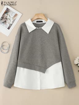 Stylish Women Sweatshirts 2025 ZANZEA Autumn Hoodies Casual Long Sleeve Tops Fake Two Piece Shirt Elegant OL Work Pullover Mujer