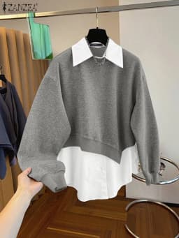 Stylish Women Sweatshirts 2025 ZANZEA Autumn Hoodies Casual Long Sleeve Tops Fake Two Piece Shirt Elegant OL Work Pullover Mujer