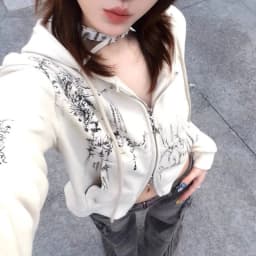 Autumn Y2k Aesthetic Cropped Hoodies Women Casual Printing Double Zippers Harajuku Punk Sweatshirt Gothic Fairy Grunge Jackets