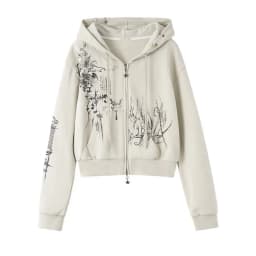 Autumn Y2k Aesthetic Cropped Hoodies Women Casual Printing Double Zippers Harajuku Punk Sweatshirt Gothic Fairy Grunge Jackets