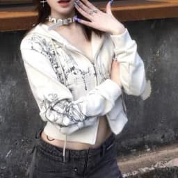 Autumn Y2k Aesthetic Cropped Hoodies Women Casual Printing Double Zippers Harajuku Punk Sweatshirt Gothic Fairy Grunge Jackets