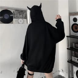 Autumn Womens Harajuku Punk Gothic Girls Black Devil Horn Hoodies Sweatshirt Hooded Japanese Hip Pop Plus Size Top Y2k Clothes