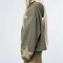Women's Graphic Hoodie Y2k Zip Up Hoodies Star Patchwork Oversized Sweatshirt with Drawstring Aesthetic Pullover with Hood Shirt