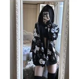 Harajuku Hoodies Women Streetwear Skull Print Long Sleeve Zipper Coat Oversized Tops Hooded Casual Korean Sweatshirt Y2k Clothes