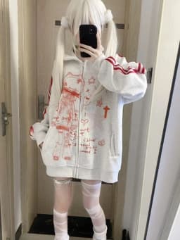 Japanese Y2k Aesthetic Stand Neck Sweatshirts Cute Kawaii Striped Anime Hoodie Harajuku Jk Casual Streetwear Loose Hoodies Women