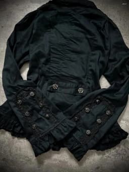 Harajuku Gothic Black Lace Trimmed Turtleneck Top Women Lace Trimmed ButtonUp Hoodie Y2K Trendy Streetwear Casual Ruffled Jacket