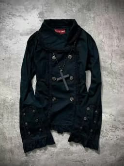 Harajuku Gothic Black Lace Trimmed Turtleneck Top Women Lace Trimmed ButtonUp Hoodie Y2K Trendy Streetwear Casual Ruffled Jacket