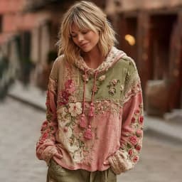 Casual French Flower Hoodie Top Women Autumn Spring Y2K Hoodie Floral Print Hoodie Loose Thin Polo Neck Coat Oversized Top New