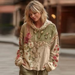 Casual French Flower Hoodie Top Women Autumn Spring Y2K Hoodie Floral Print Hoodie Loose Thin Polo Neck Coat Oversized Top New